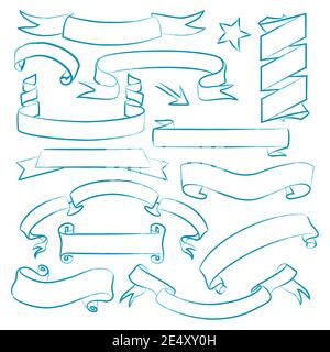 Set von Vintage handgezeichneten Schriftrollen, Banner und Bänder Stock Vektor