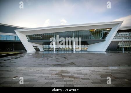 Der Haupteingang zum neuen Massenzentrale für Impfungen in der P und J Live Arena in Aberdeen. Bilddatum: Montag, 25. Januar 2021. Stockfoto