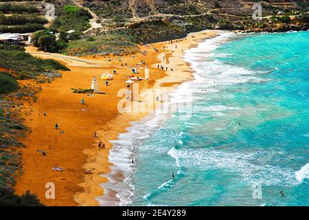 Red Ramla Bay in Gozo Malta Insel der Blick von Fougasse Cave Stockfoto