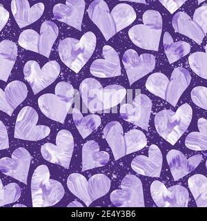 Lila Aquarell Herz nahtlose Muster Stockfoto