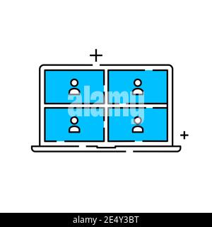Editierbares echtes Videokonferenzsymbol, Online-Meeting über Laptop Stock Vektor