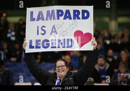 Filebild vom 31-10-2018 von Chelsea Fan hält ein Lampard ist ein Legend Banner. Ausgabedatum: Montag, 25. Januar 2021. Stockfoto