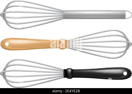 Set aus Edelstahl-Whisks. Vektorgrafik. Stock Vektor