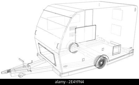 Vector Trailer Camper. Die Ebenen sichtbarer und unsichtbarer Linien werden getrennt. Vektor aus 3d erstellt Stock Vektor