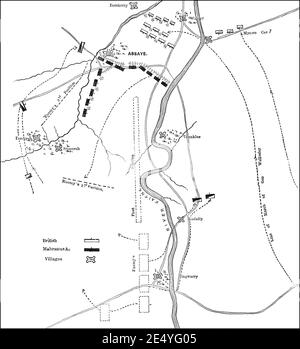 Die Schlacht von Assaye, zweiter Anglo-Maratha-Krieg, 23. September 1803, aus britischen Schlachten auf Land und Meer von James Grant Stockfoto