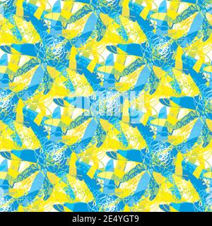 Abstrakte Seesterne nahtlose Vektor-Muster Hintergrund. Malerische Batik-Farbstoff-Effekt Seesterne. Naive Stil blau gelben Hintergrund mit handgezeichneten Ozean Stock Vektor