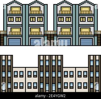 Pixel Art Set isolierte Stadt Home Loop Stock Vektor