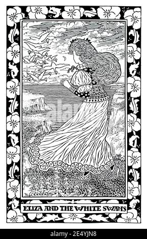 Eliza and the White Swans, The Wild Swans Fairy Tale Illustration von Scott Calder 1897 The Studio an Illustrated Magazine of Fine and Applied Art Stockfoto