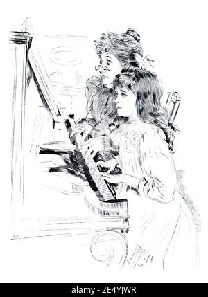 Ellen et sa Grandmere, Ellen und ihre Großmutter Dry-Point Illustration von Paul Helleu 1897 The Studio an Illustrated Magazine of Fine and Applied Stockfoto