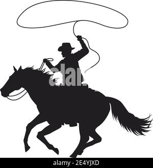 Cowboy Figur Silhouette in Pferd lassoing Vektor Illustration Design Stock Vektor