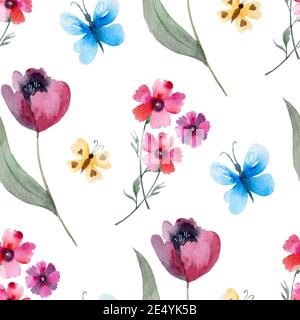 Frühlingsmuster mit Blumen und Pflanzen Drucke modern Stockfoto