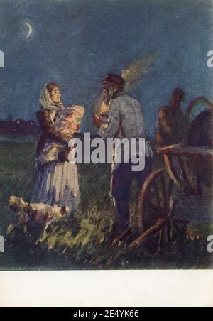 Die Geschichten von A.P. Tschechow in Illustrationen sowjetischer Künstler. Alte Vintage Postkarte der UdSSR, 1954. Stockfoto