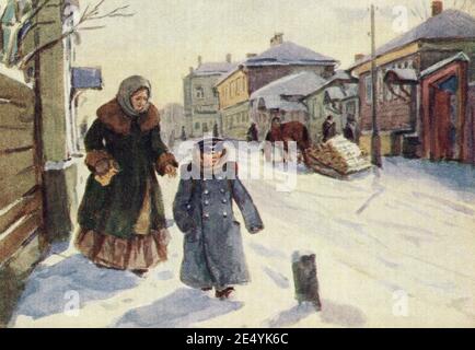 Die Geschichten von A.P. Tschechow in Illustrationen sowjetischer Künstler. Alte Vintage Postkarte der UdSSR, 1954. Stockfoto