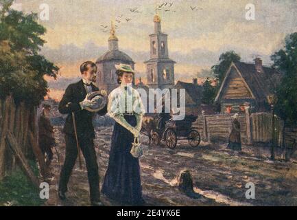 Die Geschichten von A.P. Tschechow in Illustrationen sowjetischer Künstler. Alte Vintage Postkarte der UdSSR, 1954. Stockfoto