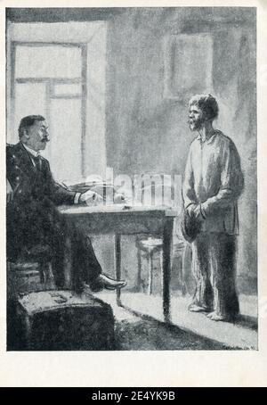 Die Geschichten von A.P. Tschechow in Illustrationen sowjetischer Künstler. Alte Vintage Postkarte der UdSSR, 1954. Stockfoto