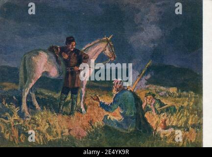 Die Geschichten von A.P. Tschechow in Illustrationen sowjetischer Künstler. Alte Vintage Postkarte der UdSSR, 1954. Stockfoto