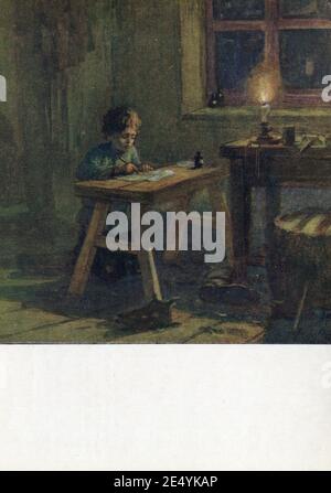 Die Geschichten von A.P. Tschechow in Illustrationen sowjetischer Künstler. Alte Vintage Postkarte der UdSSR, 1954. Stockfoto