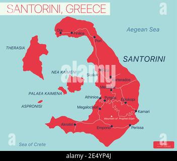 Santorini Insel Detaillierte editierbare Karte mit Regionen Städte und Städte, Straßen und Eisenbahnen, geografische Standorte. Vector EPS-10-Datei Stock Vektor