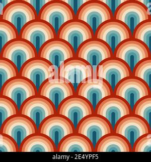 Retro Sommer 70er Regenbogenstreifen Muster. RetroWave 80er Jahre Kunst Retro Regenbogen Illustration. Nahtlose Vektor-Hintergrund. Türkis und orange Retro-Farben Stock Vektor