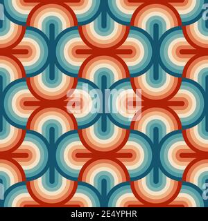 Retro Sommer 70er Regenbogenstreifen Muster. RetroWave 80er Jahre Kunst Retro Regenbogen Illustration. Nahtlose Vektor-Hintergrund. Türkis und orange Retro-Farben Stock Vektor