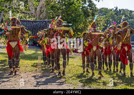 Cricket-Spiel Trobriand Islands Style in Kwebwaga, Papua-Neuguinea Stockfoto