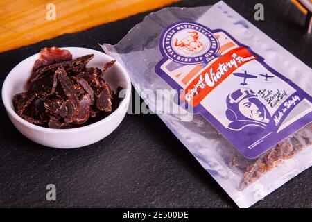 The Steak Detective, Rind Biltong Päckchen Stockfoto