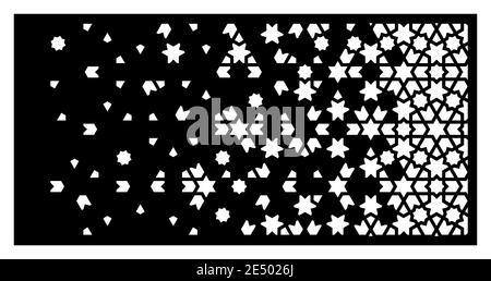CNC Arabeske Lasermuster. Dekorative Vektorplatte zum Laserschneiden. Arabesque cnc-Schablone für Innen- und Außenplatte. Verhältnis 1 bis 2. Stock Vektor