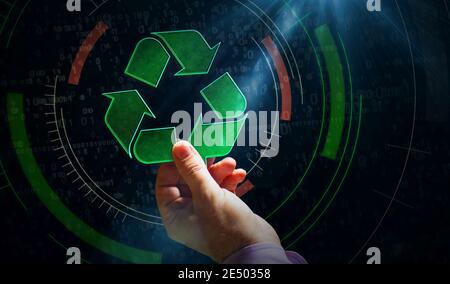 Recycling Symbol, Umwelt, Ökologie, reduzieren E-Abfall, grüne Technologie und Industrie Symbol. Abstraktes Symbol Konzept 3d Rendering Illustration. Stockfoto