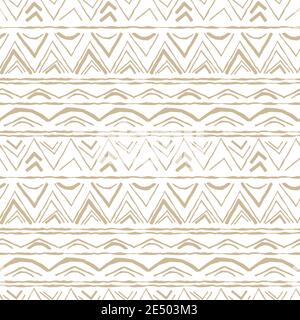 Abstract Beige detaillierte horizontale nahtlose Wiederholung Muster mit zufälligen rauhen, verdrehten Teil von Dreiecken oder gebrochene Linie Formen auf weißem Hintergrund Stock Vektor