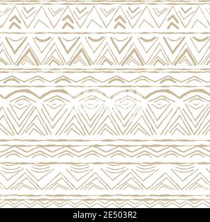 Weiß und Beige horizontal Nahtloses Wiederholungsmuster mit zufälligen rauhen, verdrehten Teil von Dreiecken oder gebrochenen Linien, Teil von Kreisen Formen Stock Vektor