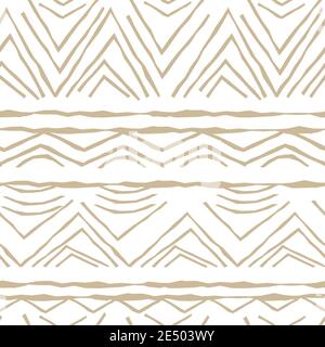 Beige einfach horizontal Nahtloses Wiederholungsmuster mit zufälligen rauhen, verdrehten Teil von Dreiecken oder gebrochenen Linienformen auf weißem Hintergrund Stock Vektor