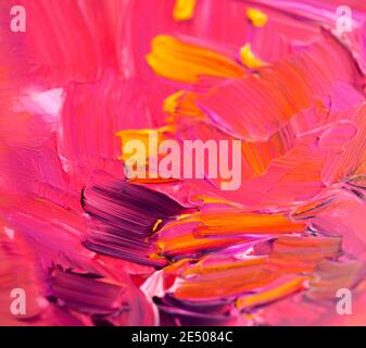 Handgefertigtes, handgezeichnetes Gemälde. Verschwommener abstrakter, lebhafter, unregelmäßiger Hintergrund. Bemalte Textur. Acrylfarben auf Leinwand. Bildende Kunst, Kunstwerk. Modern. Stockfoto