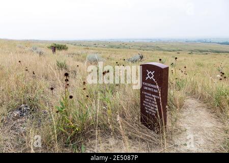 Marker für einen Cheyenne-Krieger am Little Bighorn Battlefield National Monument, Hardin, Montana, USA Stockfoto