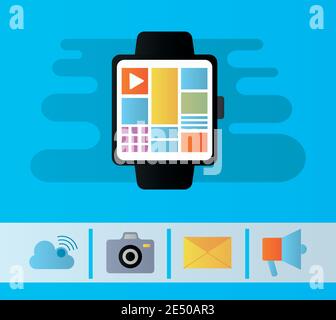 Bündel von vier Web-Design-Set-Icons und Smartwatch-Vektor Illustrationsdesign Stock Vektor