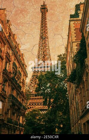 Der Eiffelturm in Paris im Vintage-Stil Stockfoto