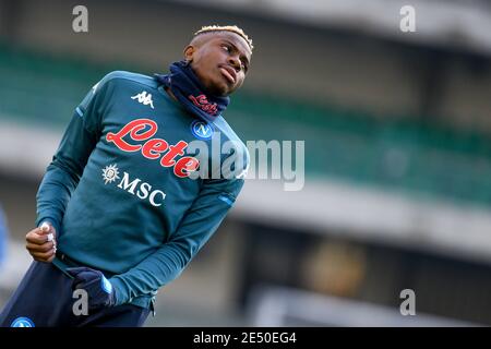 Verona, Italien. Januar 2021. Verona, Italien, Marcantonio Bentegodi Stadion, 24. Januar 2021, Victor Osimhen (Napoli) während Hellas Verona vs SSC Napoli - Italienische Fußball Serie A Spiel Credit: Ettore Griffoni/LPS/ZUMA Wire/Alamy Live News Stockfoto