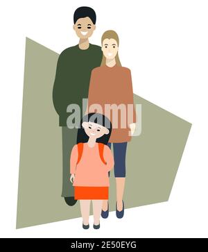 Glückliche Eltern und kleine Tochter Porträt. Multiethnisches Familienkonzept. Isolierte Vektordarstellung Stock Vektor