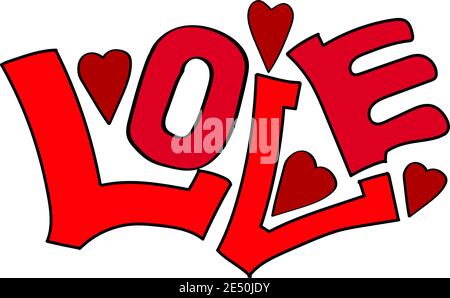 Rot ist die Inschrift der Liebe. Von Hand gezeichnet. Valentinstag. Stock Vektor