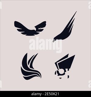 Isolierte abstrakte schwarz-weiße Adler und Schmetterlinge Logo-Vektor Vektorset für Elemente Stock Vektor