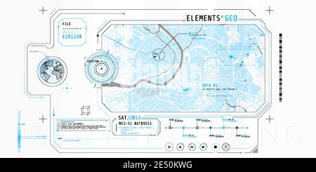 Design einer futuristischen Software-Schnittstelle zur Verfolgung der Geo-Position. Stock Vektor