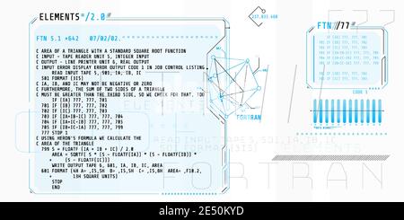 HUD-Schnittstellenelemente mit einem Teil des Codes Fortran. Stock Vektor