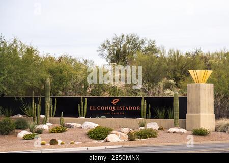 Tucson, AZ - 27. Nov. 2019: El Conquistador ist ein Hilton Resort auf 50 Morgen in der Sonoran Wüste im Südwesten der Vereinigten Staaten. Stockfoto