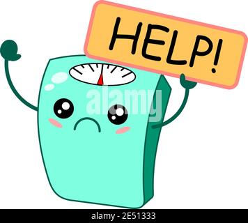 Lustige Skala Badezimmer kawaii Maskottchen Charakter bitten um Hilfe Konzept vektordarstellung isoliert Stock Vektor