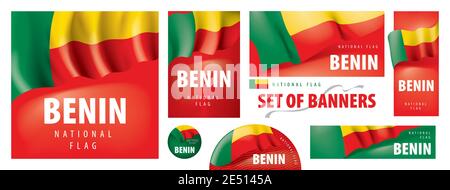 Vector Set von Bannern mit der Nationalflagge der Benin Stock Vektor