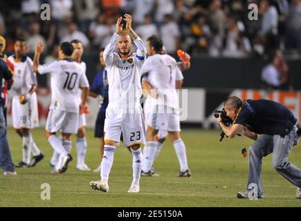 LA Galaxy's David Beckham wird während der A MLS Fußballspiel gesehen, La Galaxy besiegt Chivas USA -5 Tore zu 2, im Home Depot Center in Carson, CA, USA, am 26. April 2008. Foto von Lionel Hahn/Cameleon/ABACAPRESS.COM Stockfoto