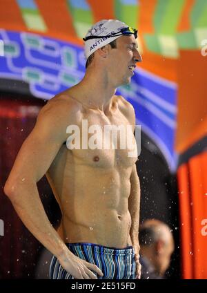 Der Franzose Alain Bernard tritt bei den französischen Schwimmmeisterschaften in Dunkerque, Frankreich, am 27. April 2008 auf 50 m Freistil bei den Männern an. Foto von Christophe Guibbaud/Cameleon/ABACAPRESS.COM Stockfoto