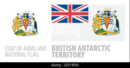 Vektor-Set des Wappens und der Nationalflagge Des Britischen Antarktischen Territoriums Stock Vektor