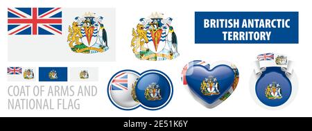 Vektor-Set des Wappens und der Nationalflagge Des Britischen Antarktischen Territoriums Stock Vektor