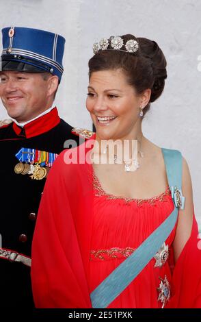 Kronprinzessin Victoria von Schweden nimmt am 24. Mai 2008 an der Hochzeit von Prinz Joachim von Dänemark und Marie Cavallier in der Mogeltonder Kirche, Südjütland, Dänemark Teil. Dies ist eine Wiederhochzeit für Prinz Joachim (jüngerer Sohn von Königin Margrethe II. Und Prinz Henri de Montpezat), 39, der Alexandra Manley am 18. November 1995 heiratete und sich am 8. April 2005 scheiden ließ. Prinzessin Marie Cavallier, 32, ist französische Staatsbürgerin und gehört der römisch-katholischen Kirche an. Foto von Patrick Bernard/ABACAPRESS.COM Stockfoto