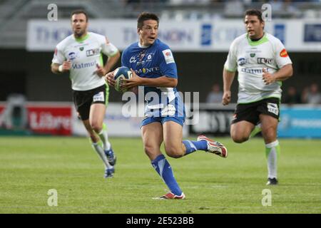 Montpelliers Francois Trinh-Duc beim französischen Top 14 Rugby Spiel, Montpellier gegen Montauban im Yves du manoir Stadion in Montpellier, Frankreich am 6. Juni 2008. Montpellier gewann 12:8. Foto von Alex/Cameleon/ABACAPRESS.COM Stockfoto